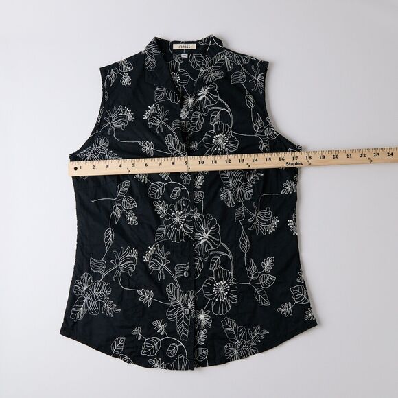 Steve Kettle Top Womens S Black Floral Baumwolle Embroidered Classic Sleeveless - Picture 3 of 7